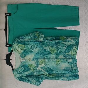 Alfred Dunner 2 pc. Green Burnout Top (1X) with Mint Green Capri Pants (18W)